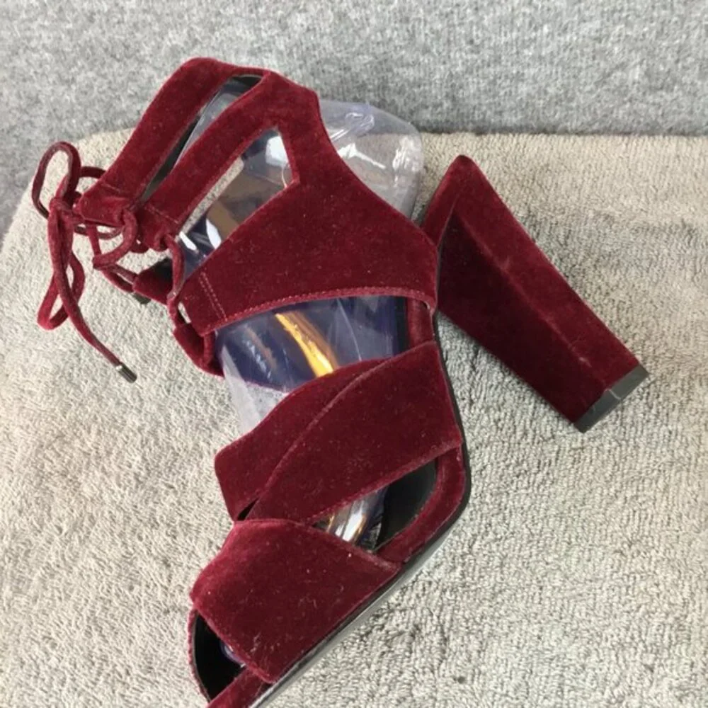 Halogen Burgun Velour Lace Up‎ High Heel Sandal Size 9M Open Toe